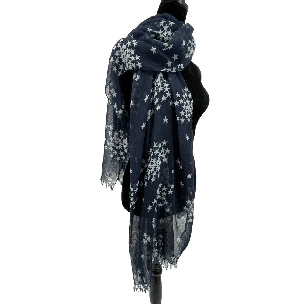 Nicole Marciano Womens Rectangular‎ Scarf One Size Navy Blue White Stars Print